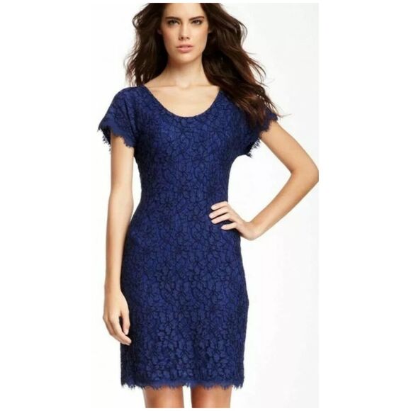 DIANE VON FURSTENBERG Stretch Lace Blue Moon Wanda Sheath Dress - Picture 1 of 4